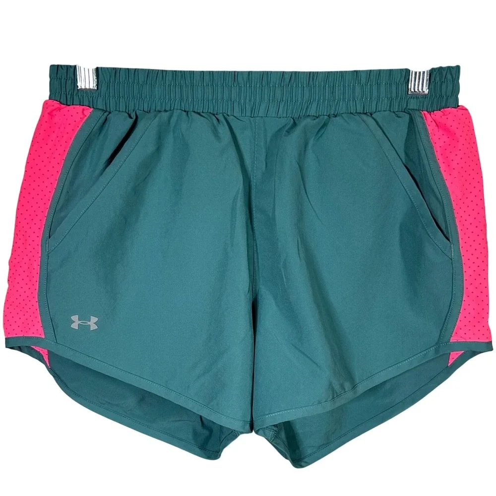 Under Armour Women Teal Pink Heatgear Running Shorts‎ Size Small Athletic